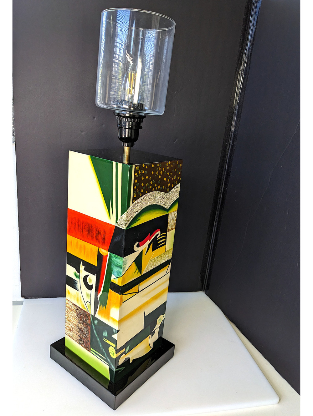Floor Lamp Hand-Painted 25" | Cubist Modernist MCM Pedestal